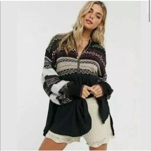 FREE PEOPLE Cozy Cottage zip front sweater M black